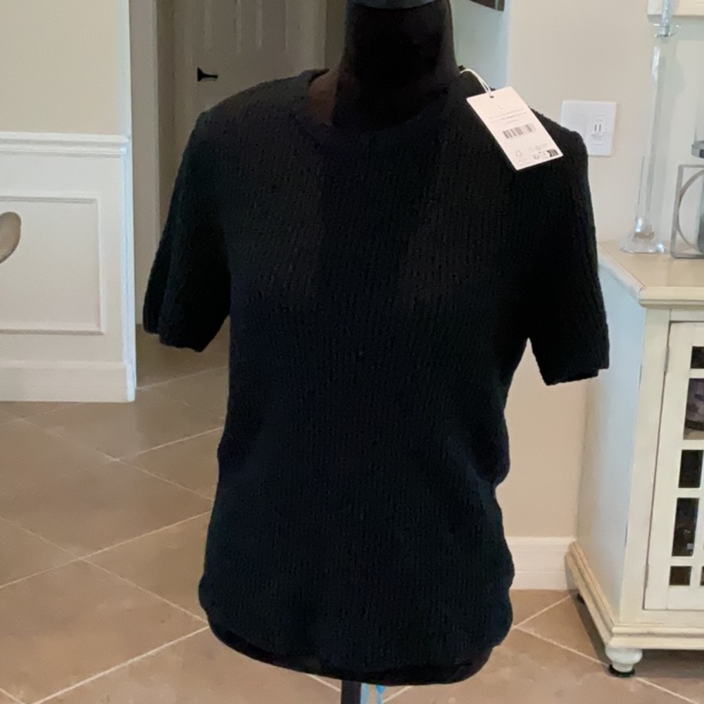 NA-KD black short sleeve knit top, size large, NWT